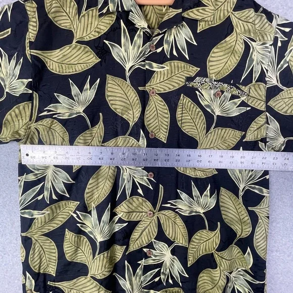 Tommy Bahama Shirt Mens Large Black Green Hawaiian Camp Floral Silk Tropical - Picture 7 of 9